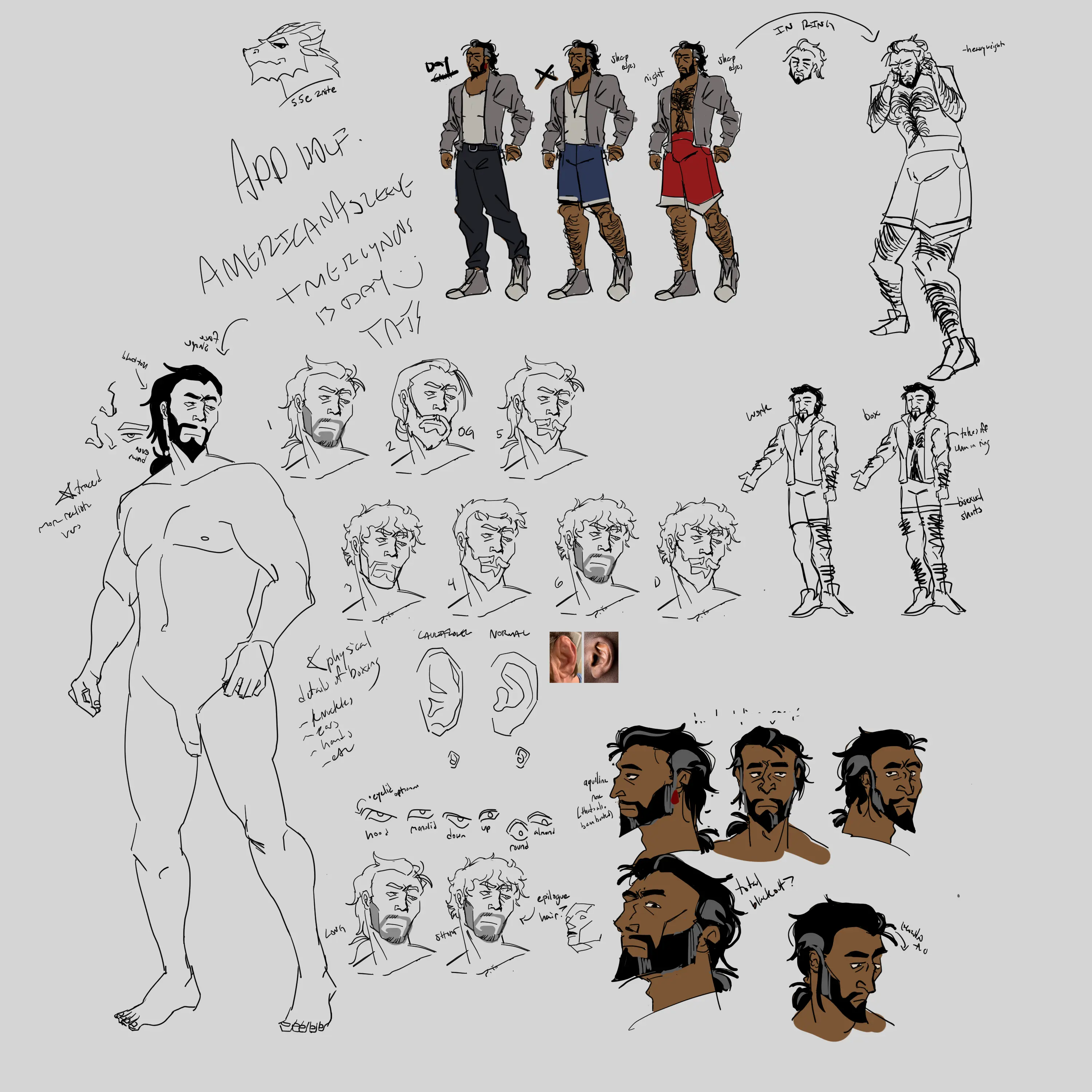 Initial design concepts for Arthur Villalobos, a boxer and high-school coach.